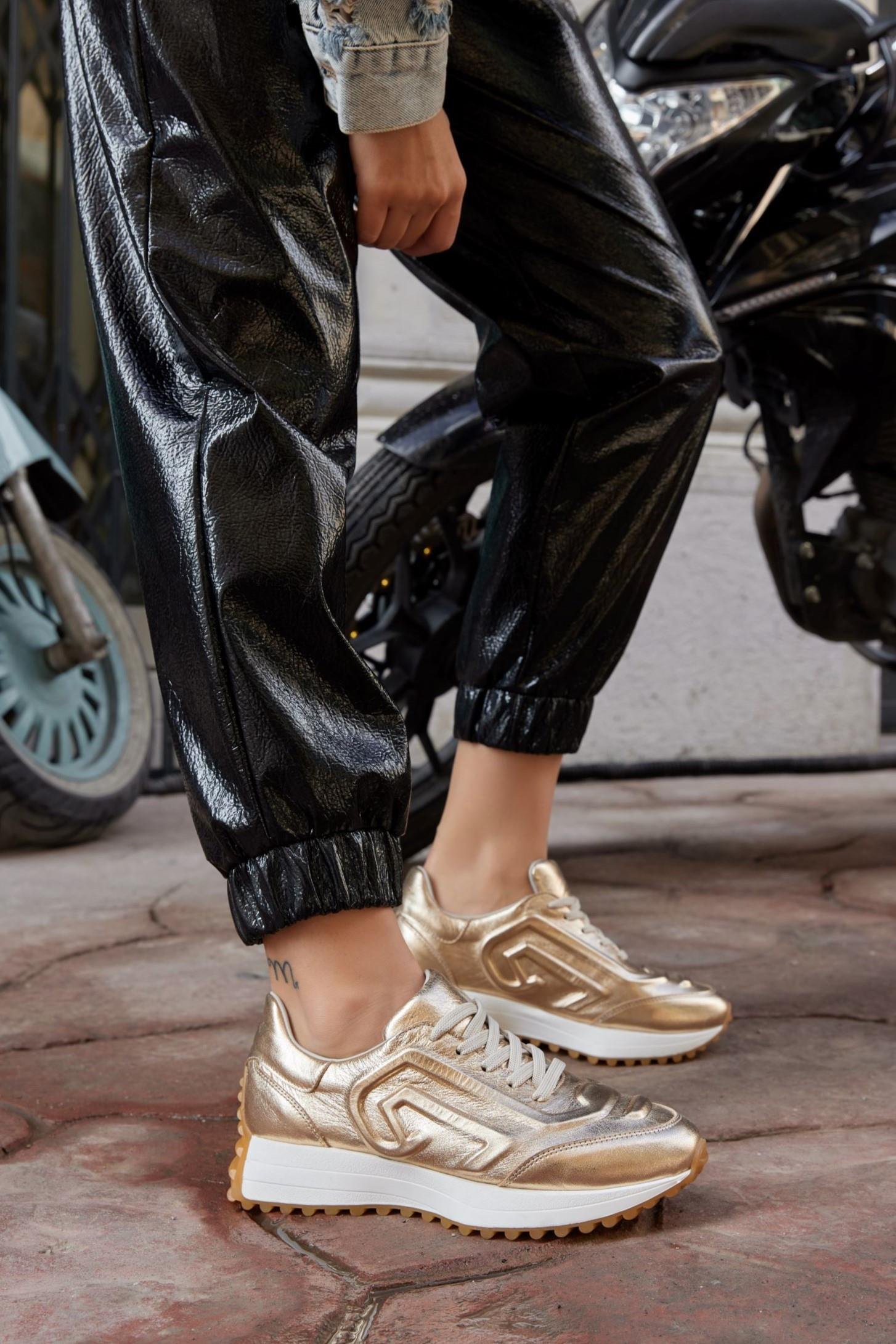 Alessi Altın Hakiki Deri Kadın Sneaker