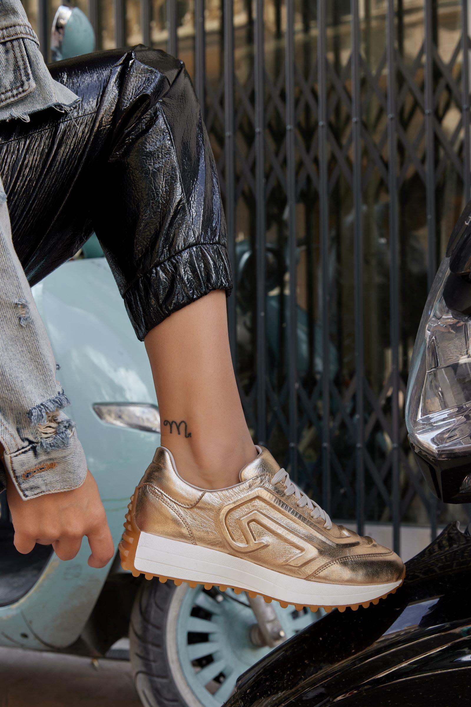 Alessi Altın Hakiki Deri Kadın Sneaker