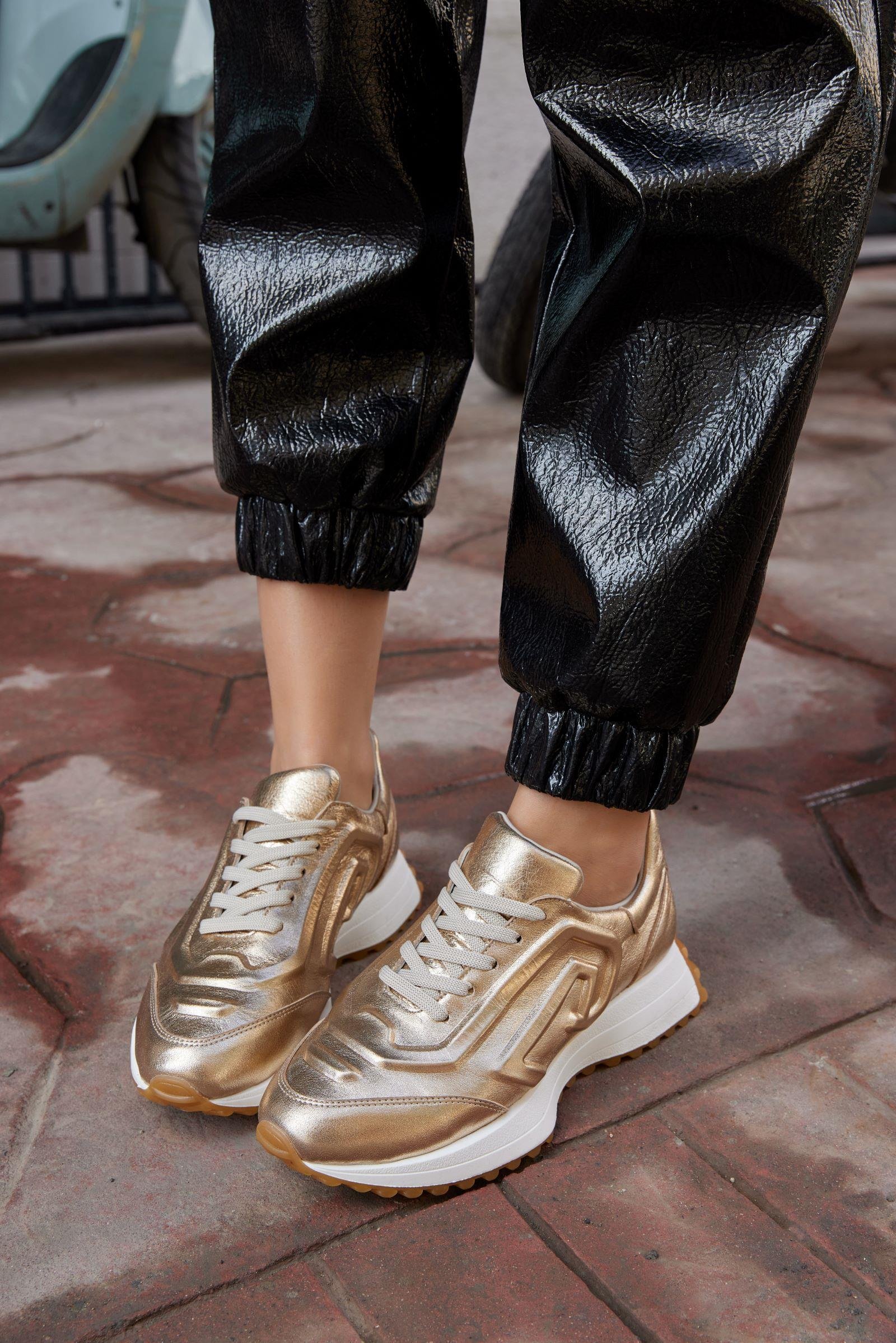 Alessi Altın Hakiki Deri Kadın Sneaker