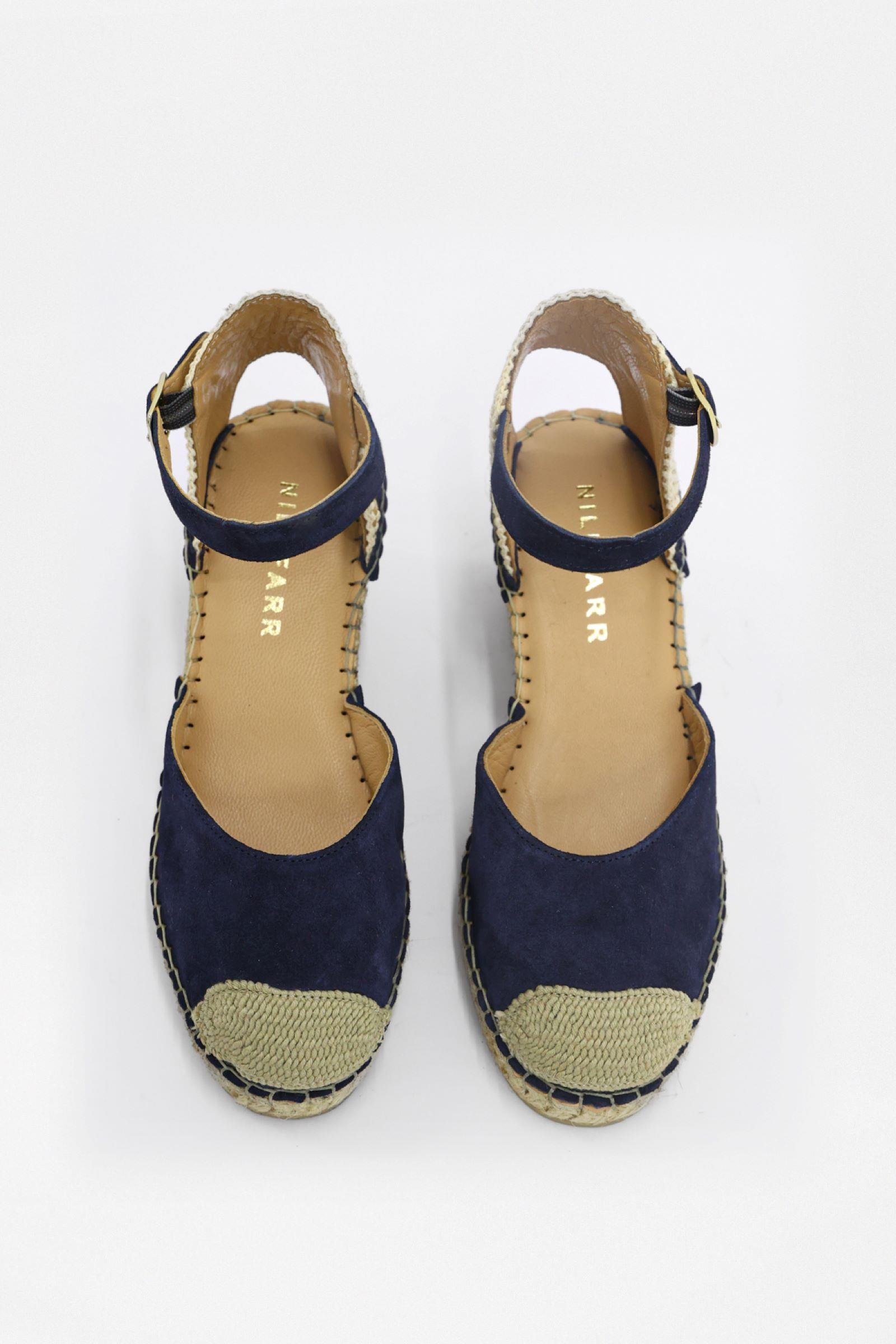 Alfa Lacivert Süet Hakiki Deri Kadın Topuklu Sandalet