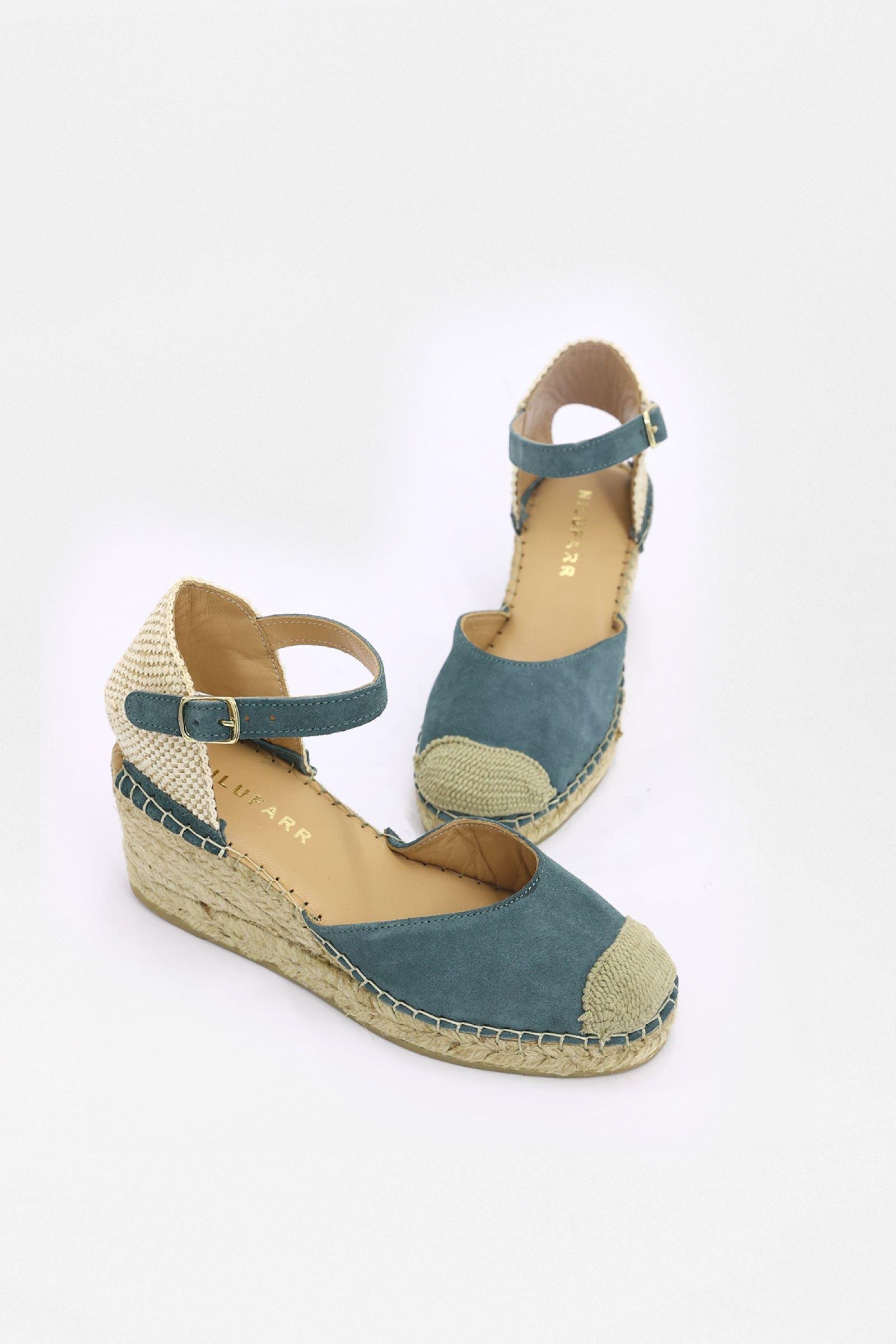 Alfa Yeşil Süet Hakiki Deri Kadın Topuklu Sandalet