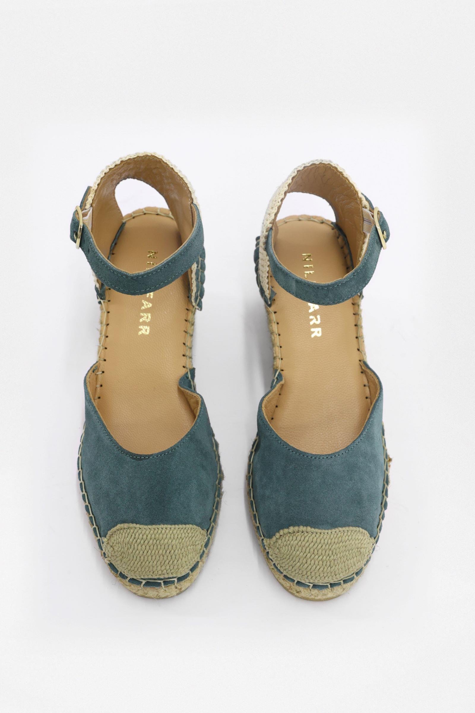 Alfa Yeşil Süet Hakiki Deri Kadın Topuklu Sandalet