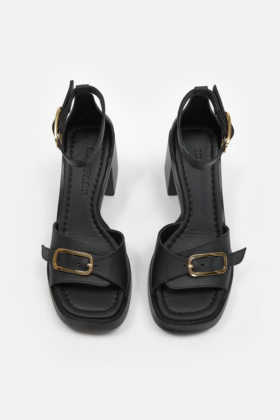 Ania Siyah Hakiki Deri Topuklu Kadın Sandalet