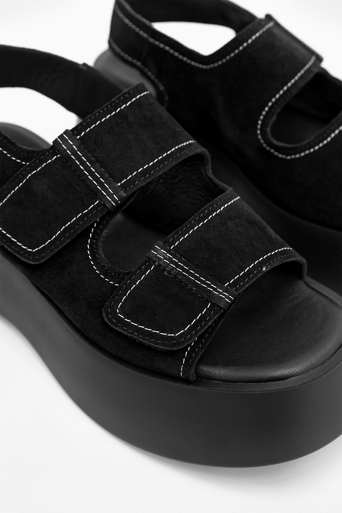 Anita Black Suede Thick Soled Women's Sandals