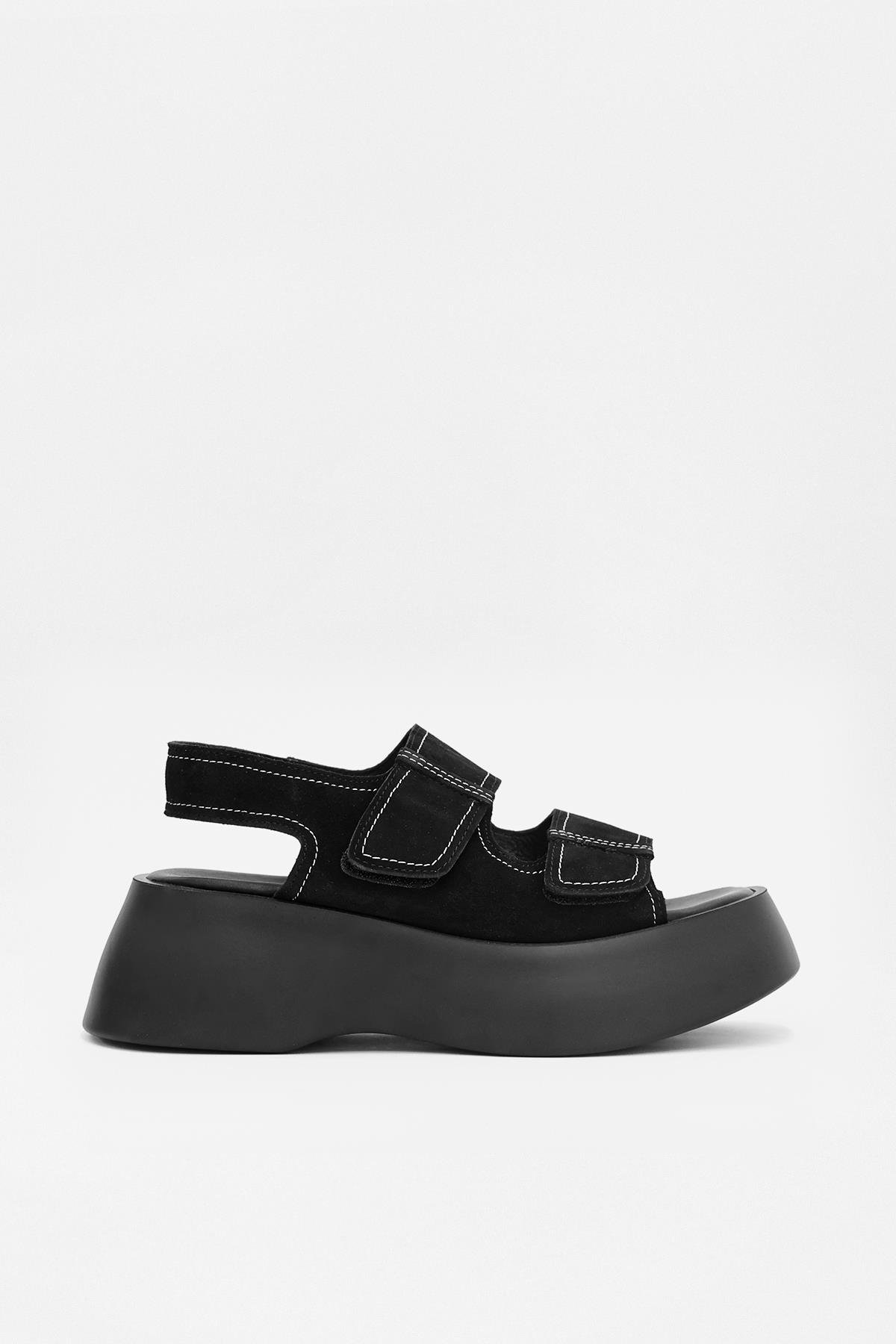 Anita Black Suede Thick Soled Women's Sandals