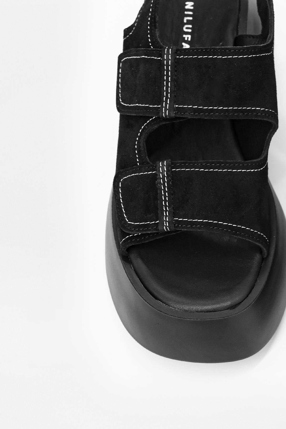 Anita Black Suede Thick Soled Women's Sandals