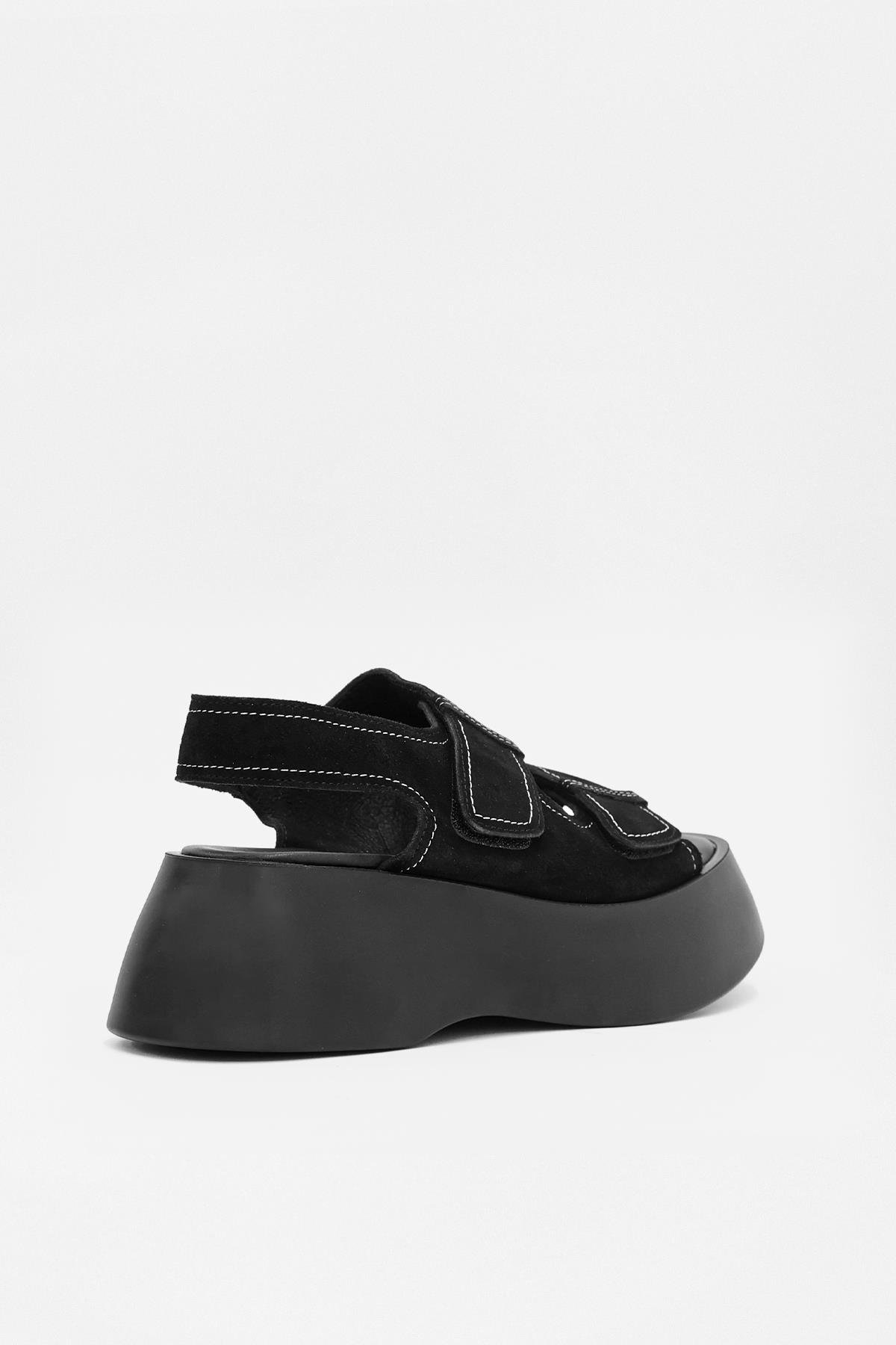 Anita Black Suede Thick Soled Women's Sandals