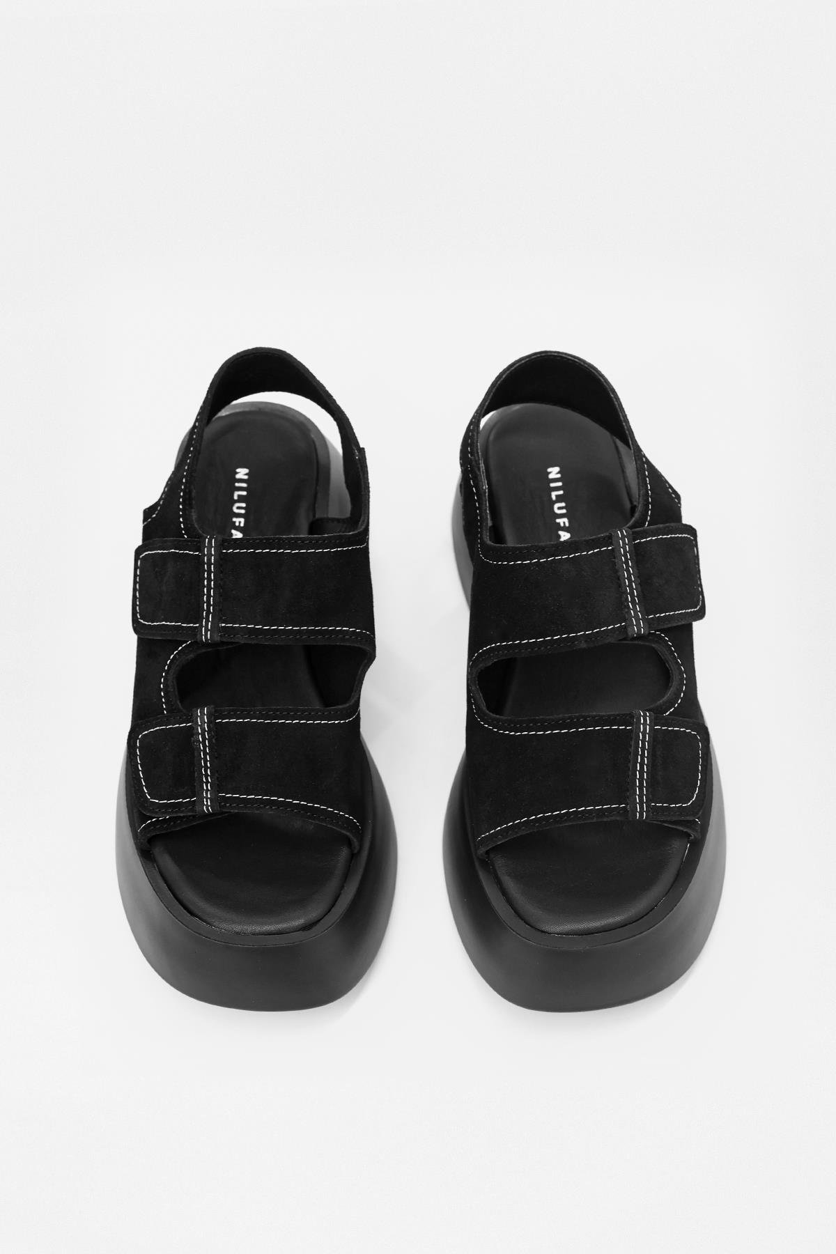 Anita Black Suede Thick Soled Women's Sandals