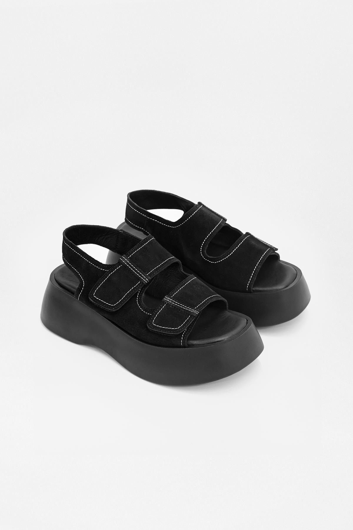 Anita Black Suede Thick Soled Women's Sandals