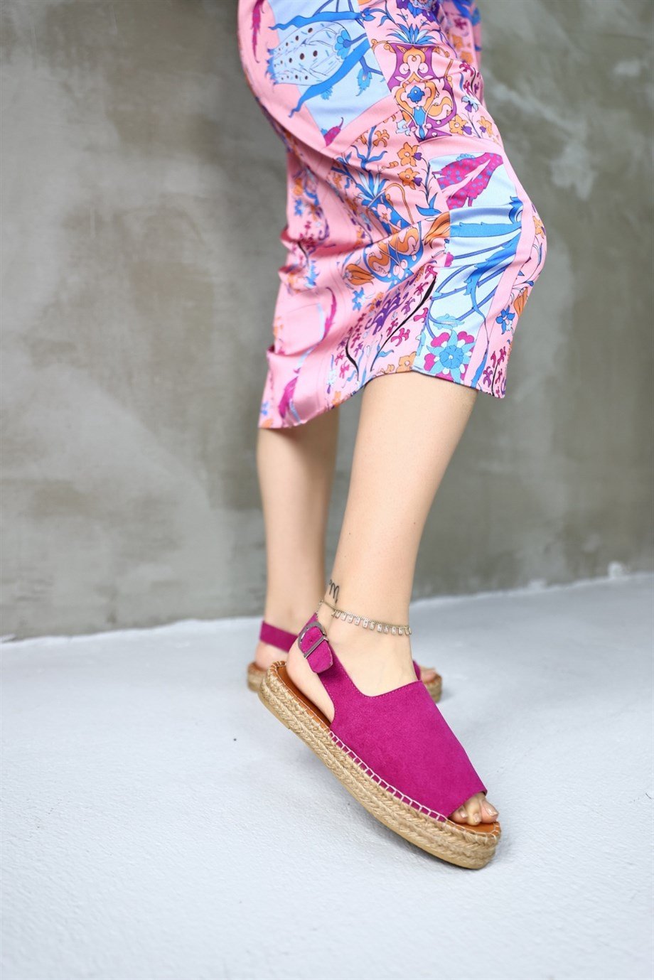 Arya Fuşya Süet Hakiki Deri Kadın Espadril Sandalet