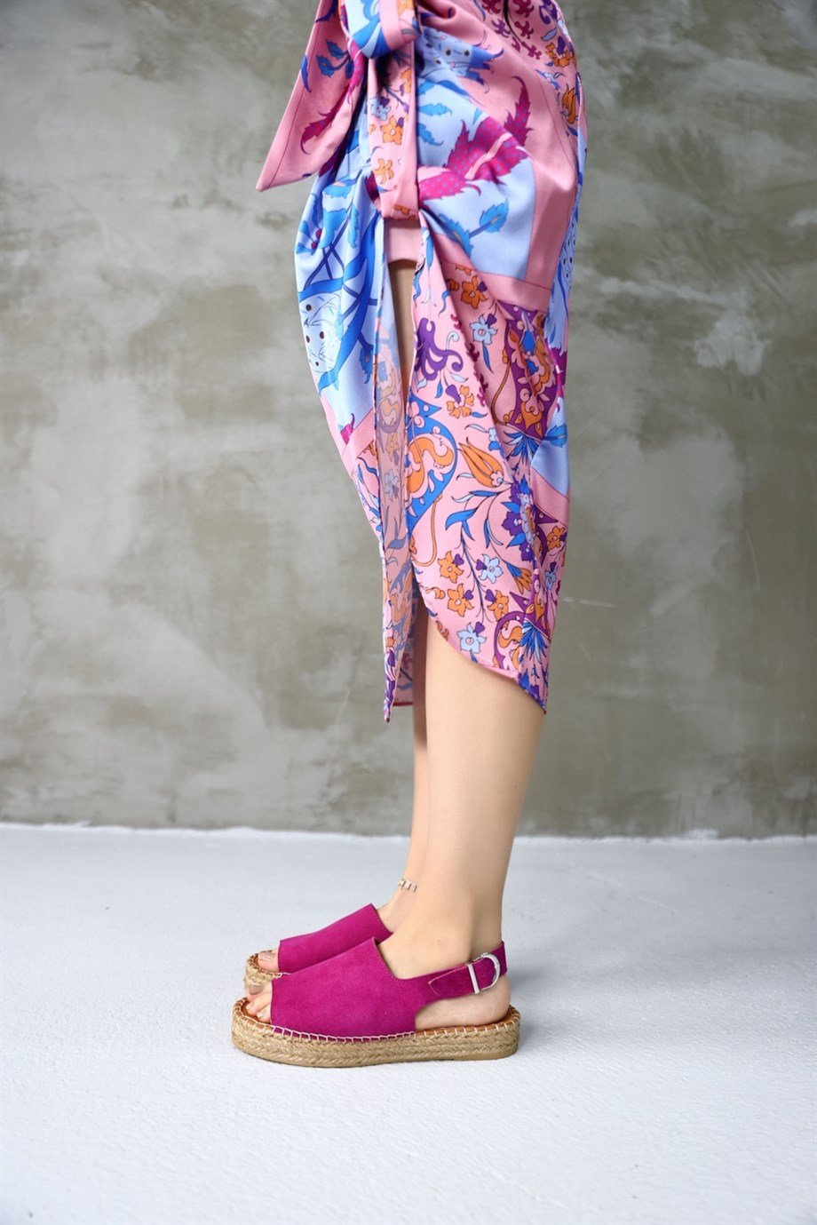 Arya Fuşya Süet Hakiki Deri Kadın Espadril Sandalet