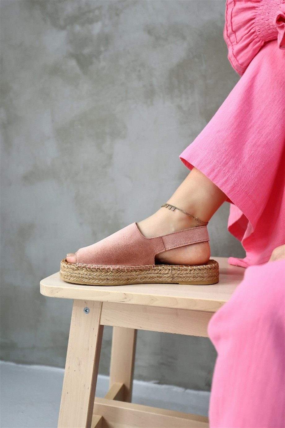 Arya Pudra Süet Hakiki Deri Kadın Espadril Sandalet