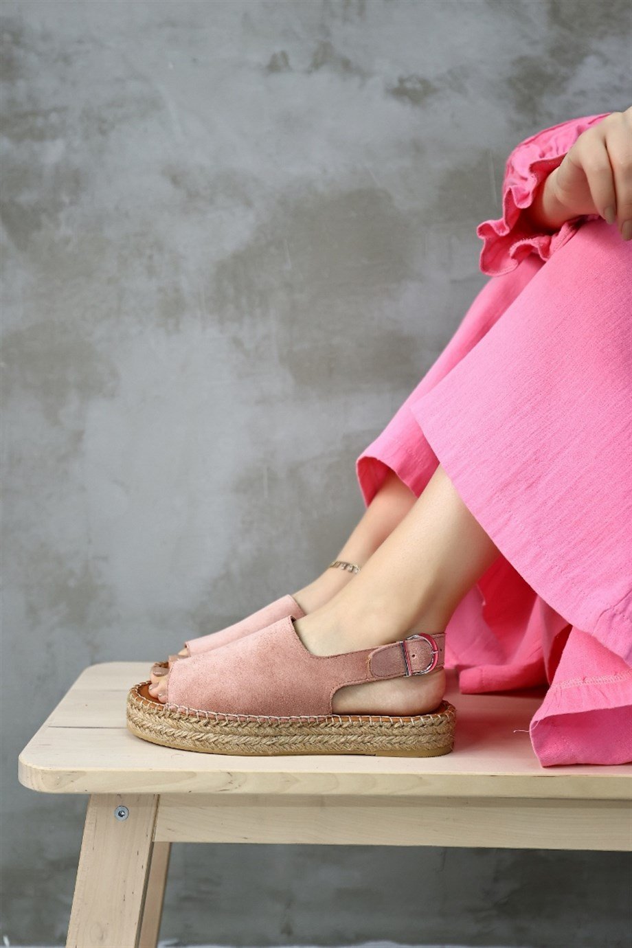 Arya Pudra Süet Hakiki Deri Kadın Espadril Sandalet