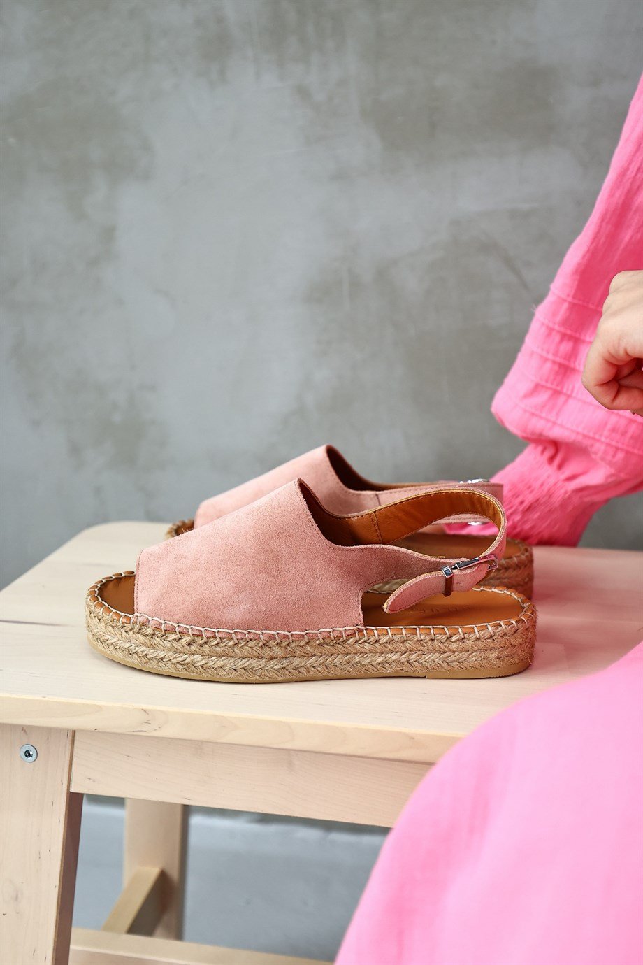 Arya Pudra Süet Hakiki Deri Kadın Espadril Sandalet