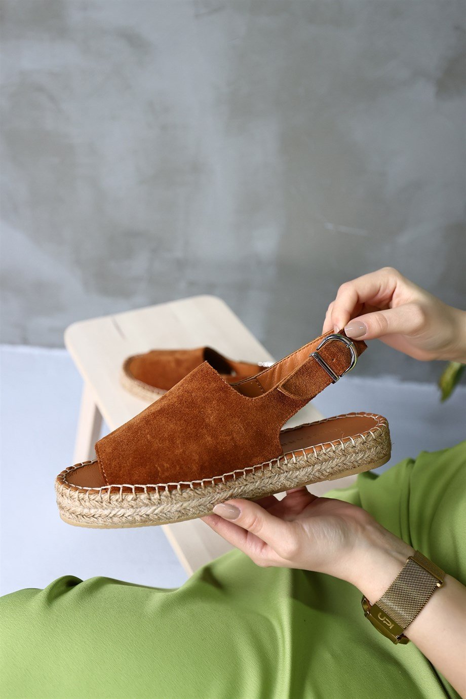 Arya Taba Süet Hakiki Deri Kadın Espadril Sandalet
