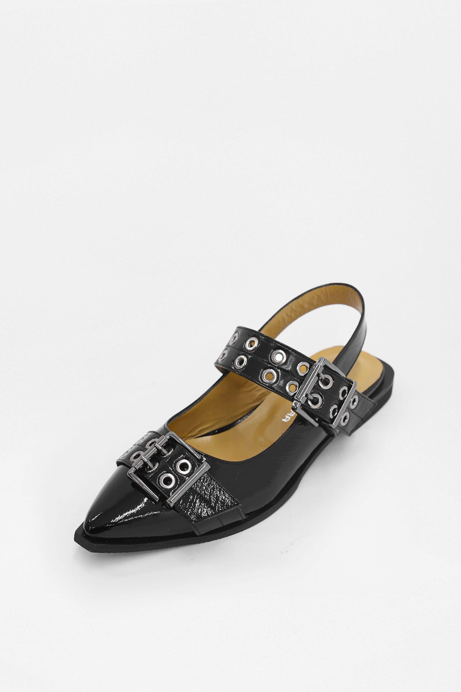 Asos Siyah Rugan Hakiki Deri Kemer Aksesuarlı Babet