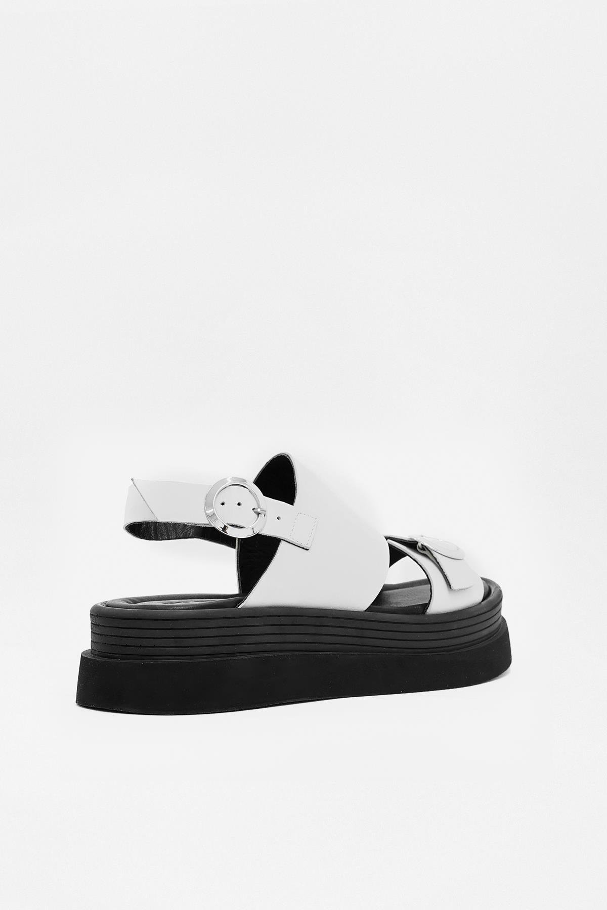 Babel Beyaz Hakiki Deri Kadın Sandalet