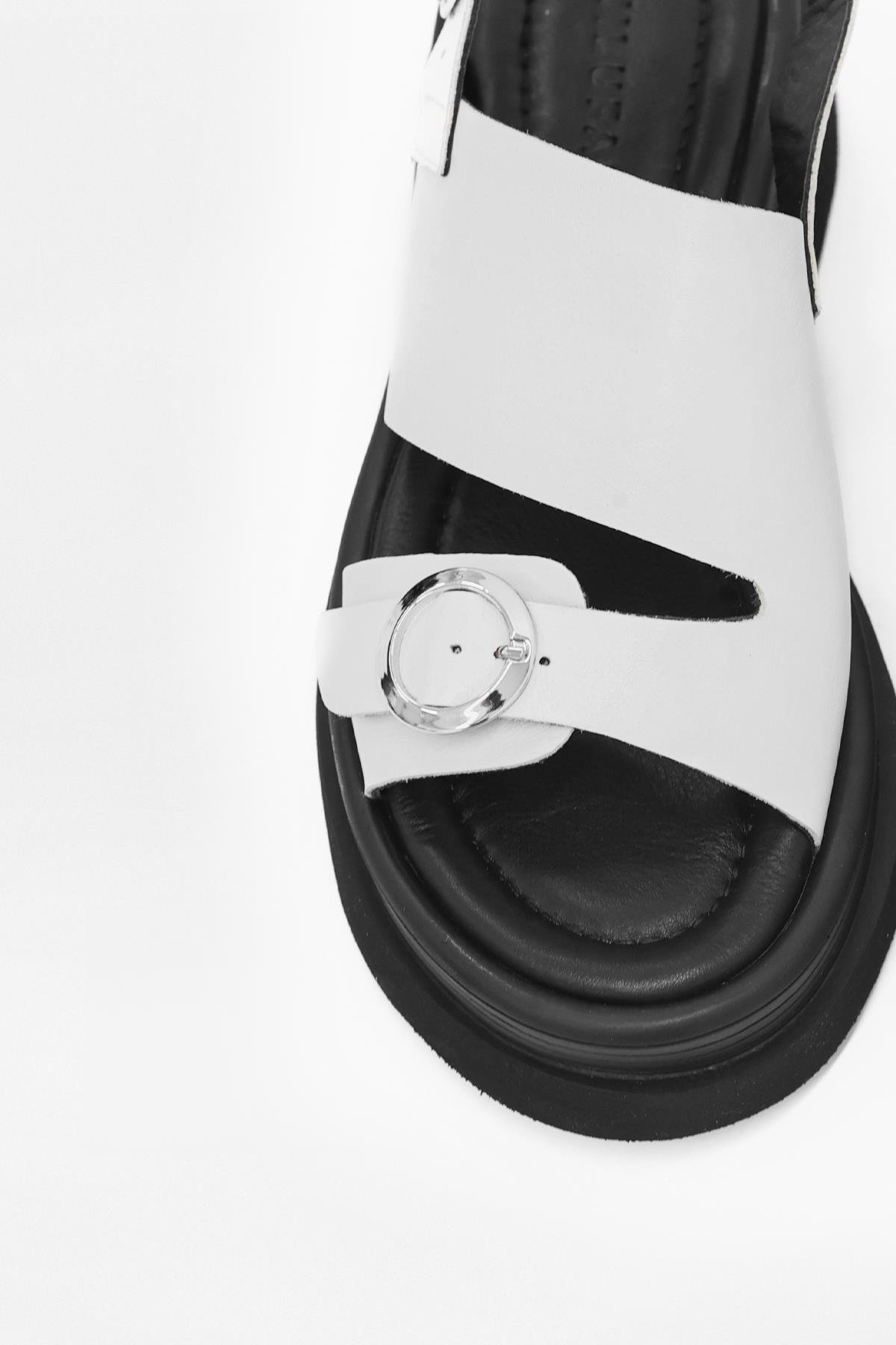 Babel Beyaz Hakiki Deri Kadın Sandalet