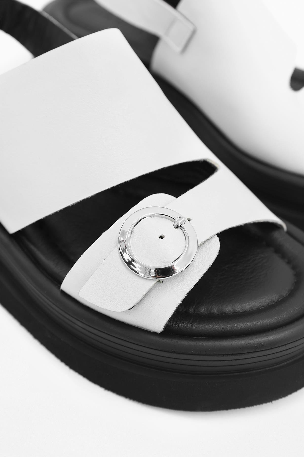 Babel Beyaz Hakiki Deri Kadın Sandalet