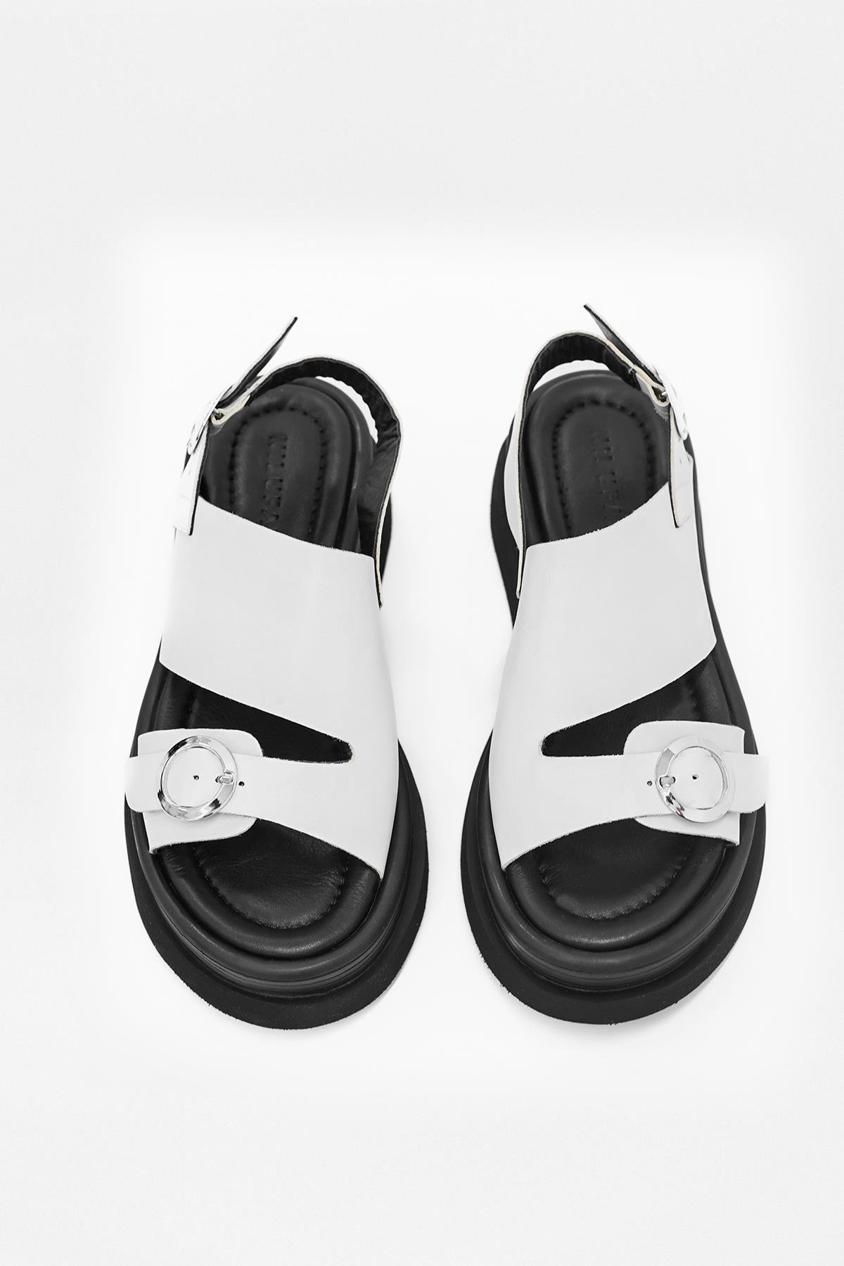 Babel Beyaz Hakiki Deri Kadın Sandalet