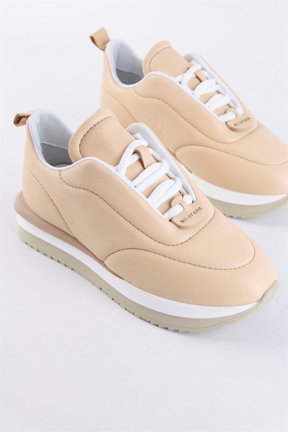 Balla Bej Hakiki Deri Kadın Sneaker