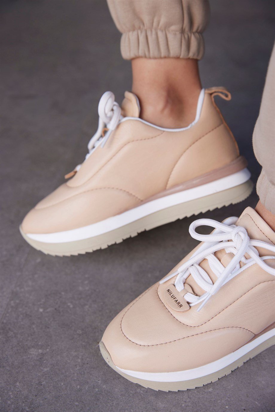Balla Bej Hakiki Deri Kadın Sneaker