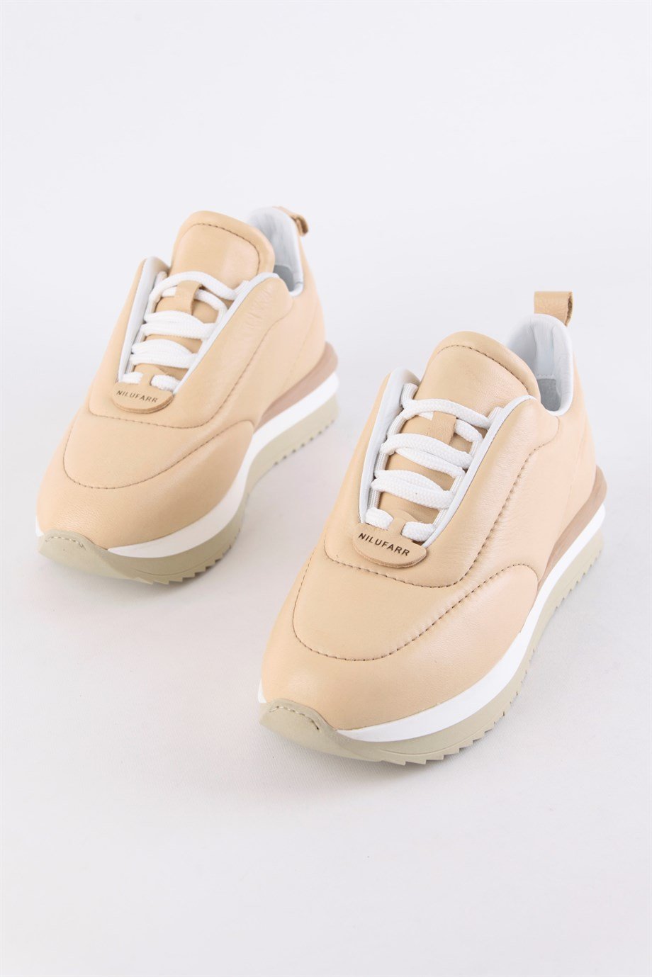 Balla Bej Hakiki Deri Kadın Sneaker