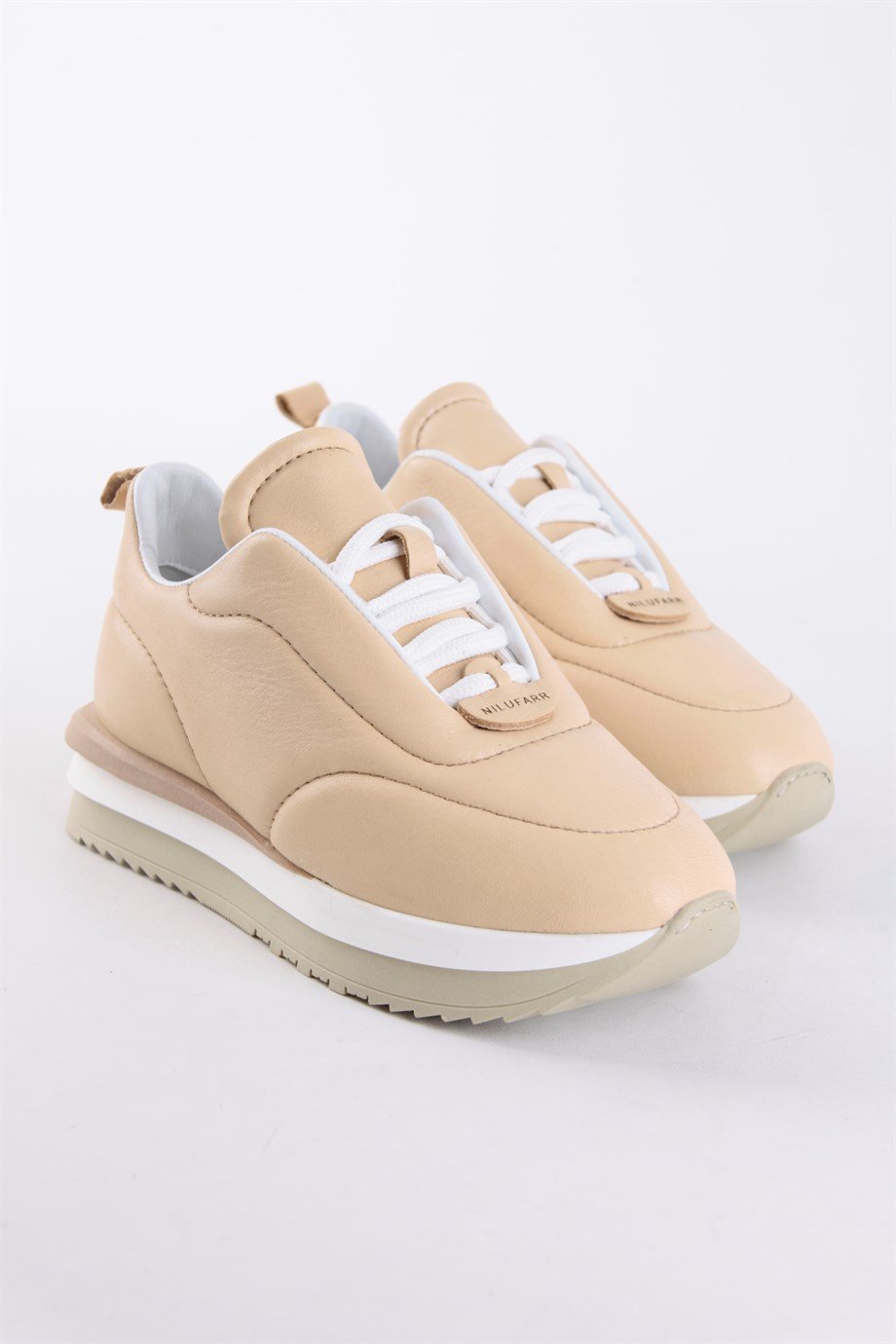 Balla Bej Hakiki Deri Kadın Sneaker