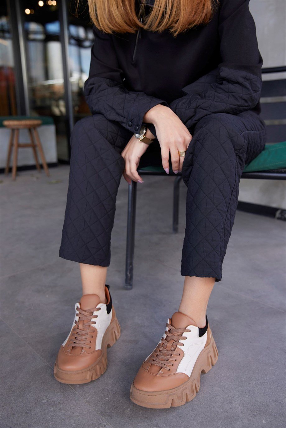 Barbara Taba Hakiki Deri Kalın Tabanlı Kadın Sneaker