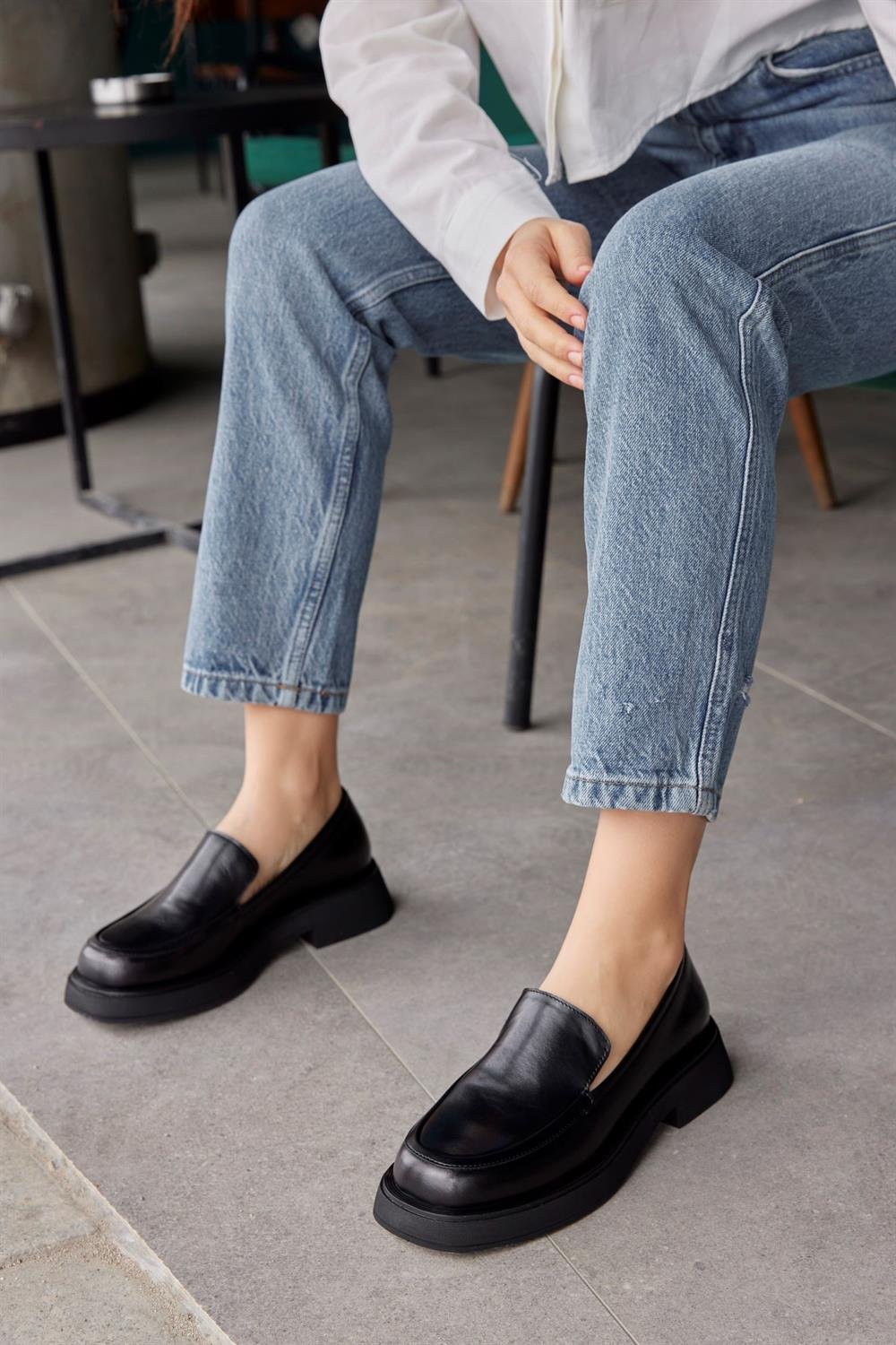 Belissa Siyah Hakiki Deri Kadın Loafer