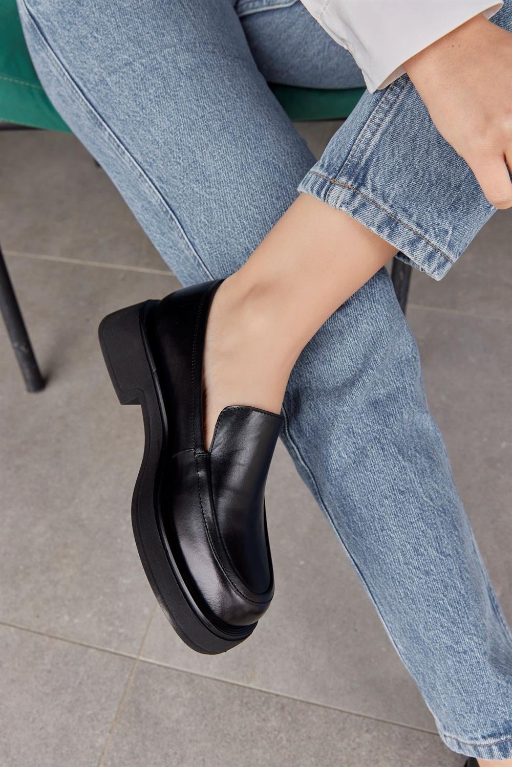 Belissa Siyah Hakiki Deri Kadın Loafer