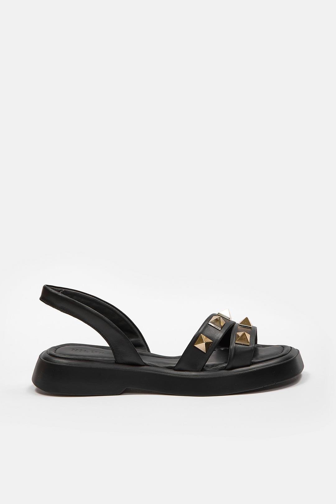 Bella Siyah Hakiki Deri Kadın Sandalet