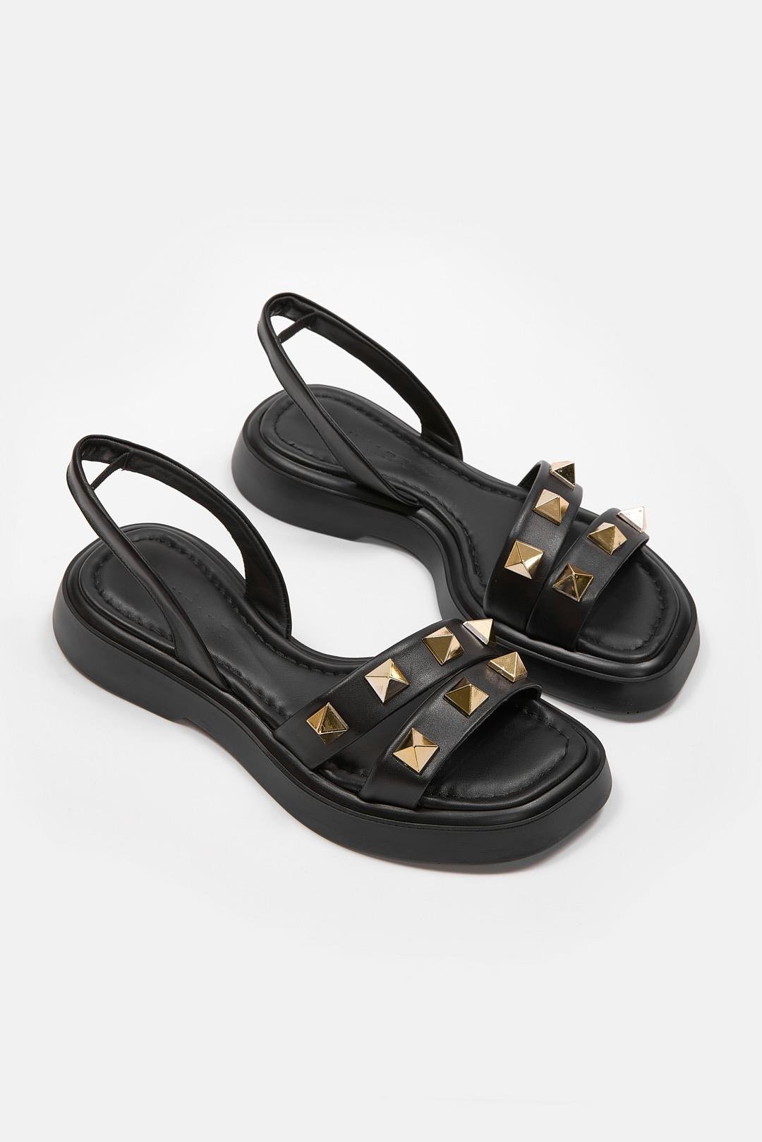 Bella Siyah Hakiki Deri Kadın Sandalet