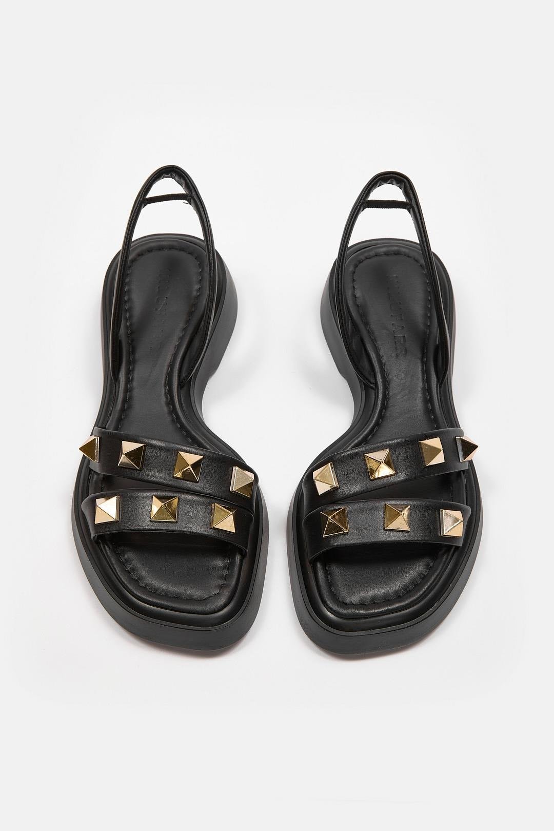 Bella Siyah Hakiki Deri Kadın Sandalet