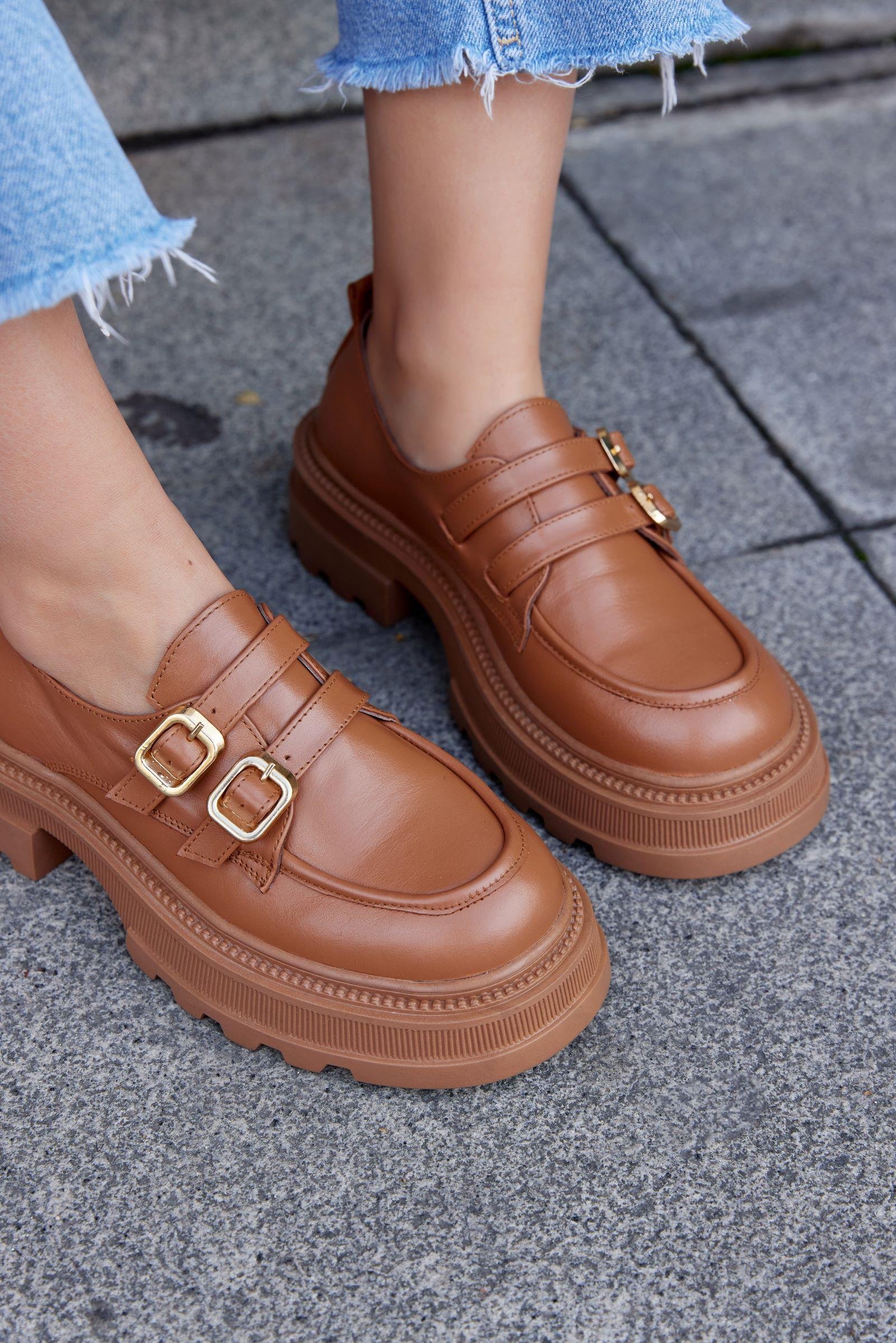 Belly Taba Hakiki Deri Kalın Tabanlı Kadın Loafer