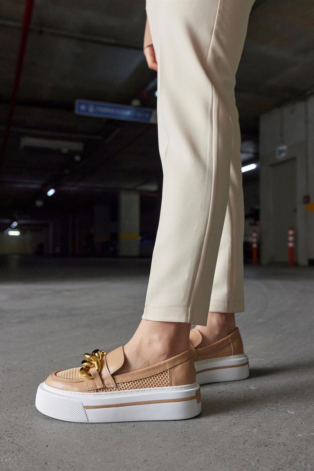 Benito Camel Hakiki Deri Fileli Sneaker