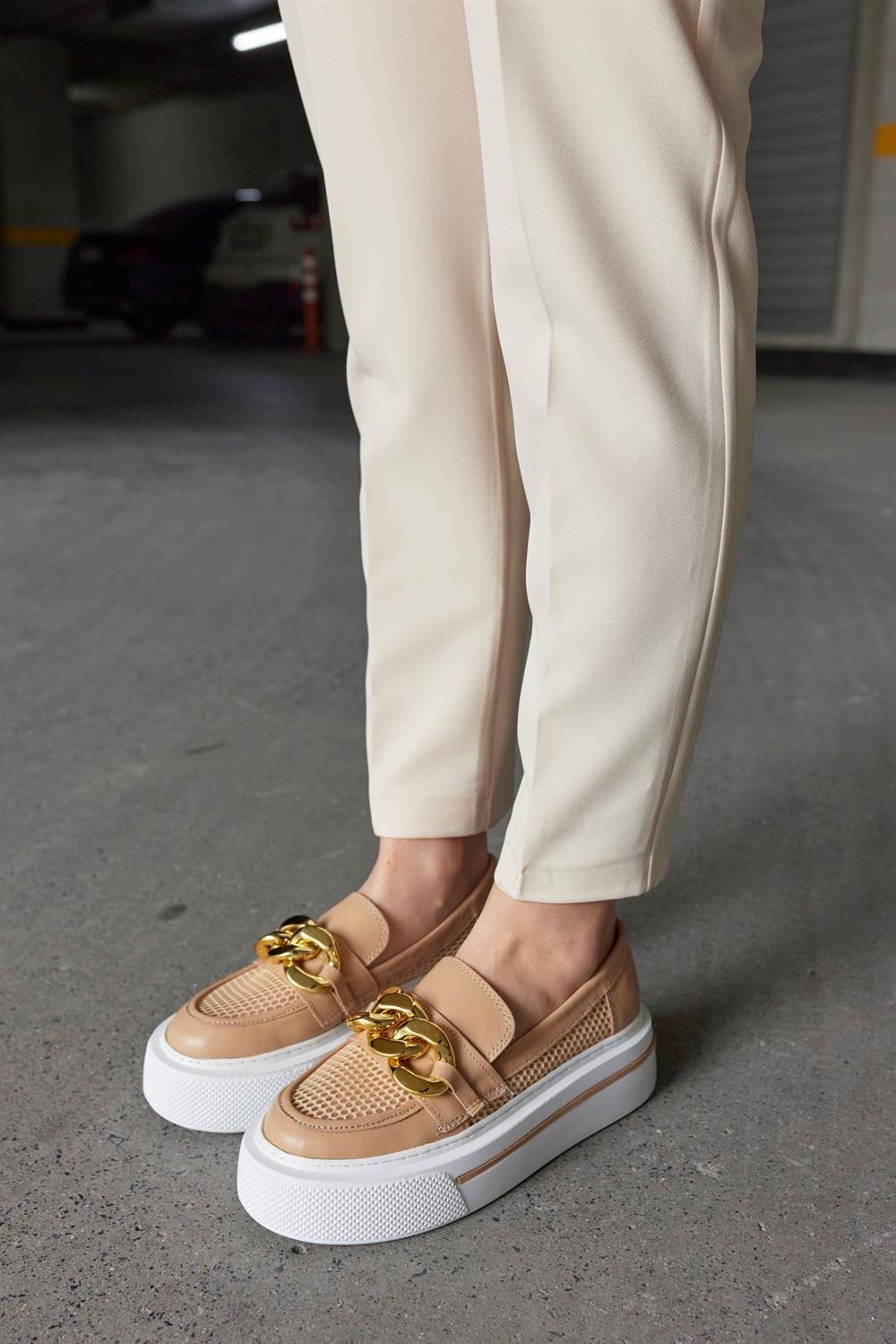 Benito Camel Hakiki Deri Fileli Sneaker
