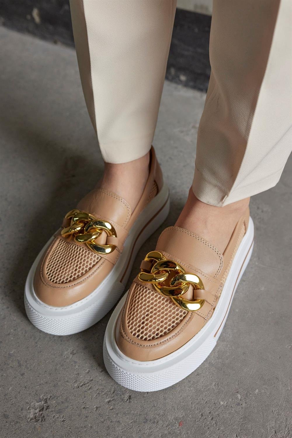 Benito Camel Hakiki Deri Fileli Sneaker