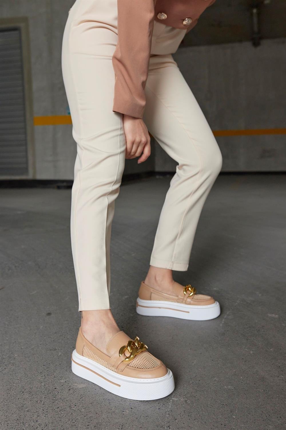 Benito Camel Hakiki Deri Fileli Sneaker