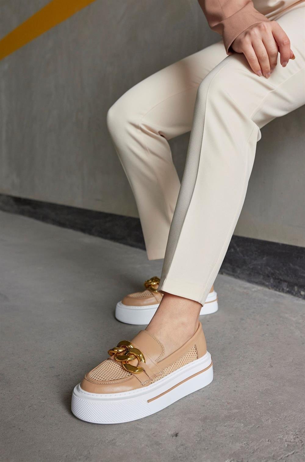 Benito Camel Hakiki Deri Fileli Sneaker