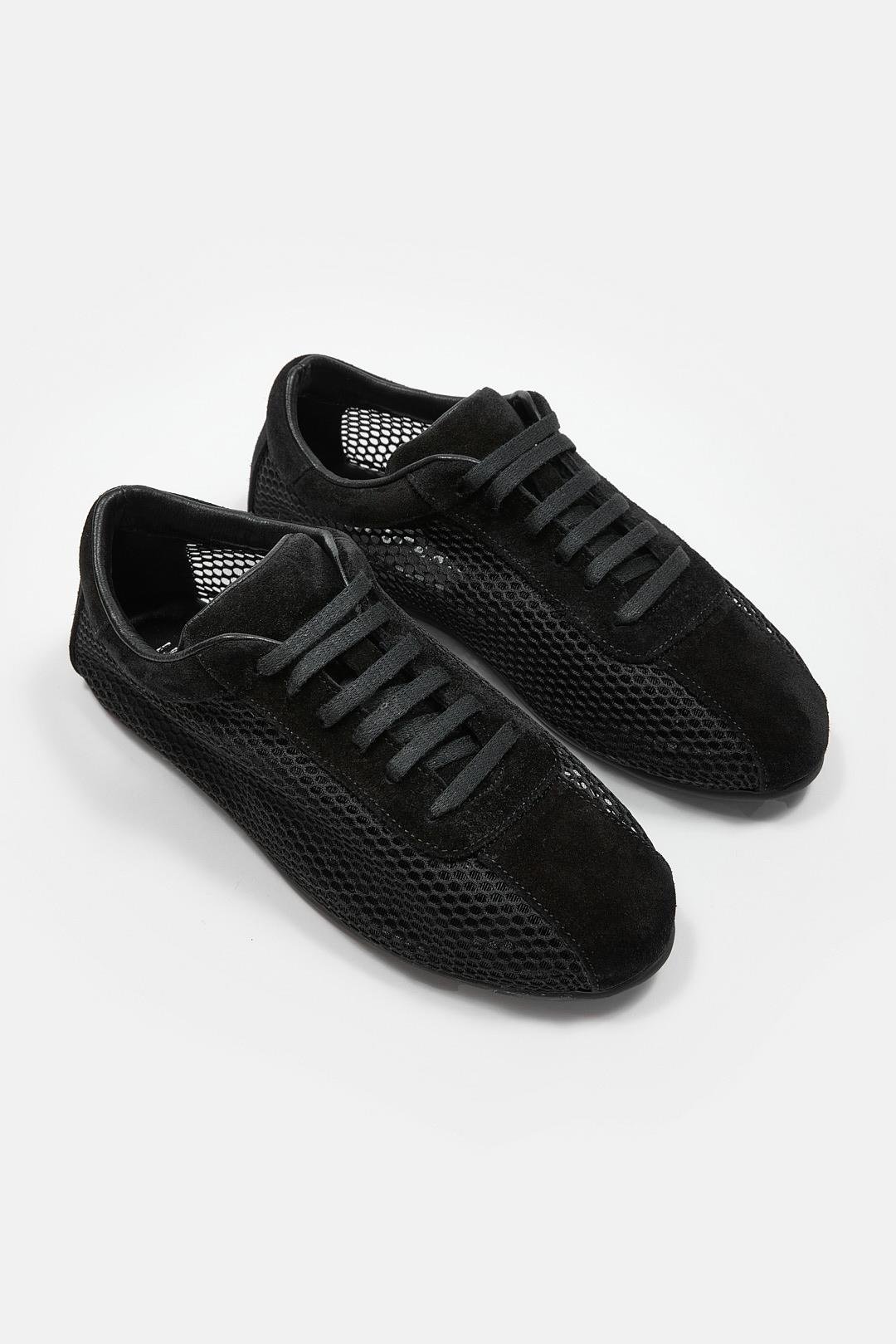 Biella Siyah Hakiki Deri Fileli Kadın Sneaker