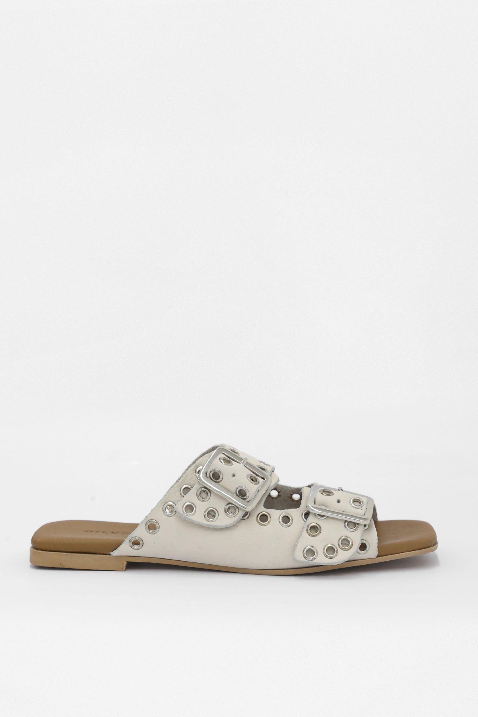 Block Bej Hakiki Deri Kemerli Kadın Terlik