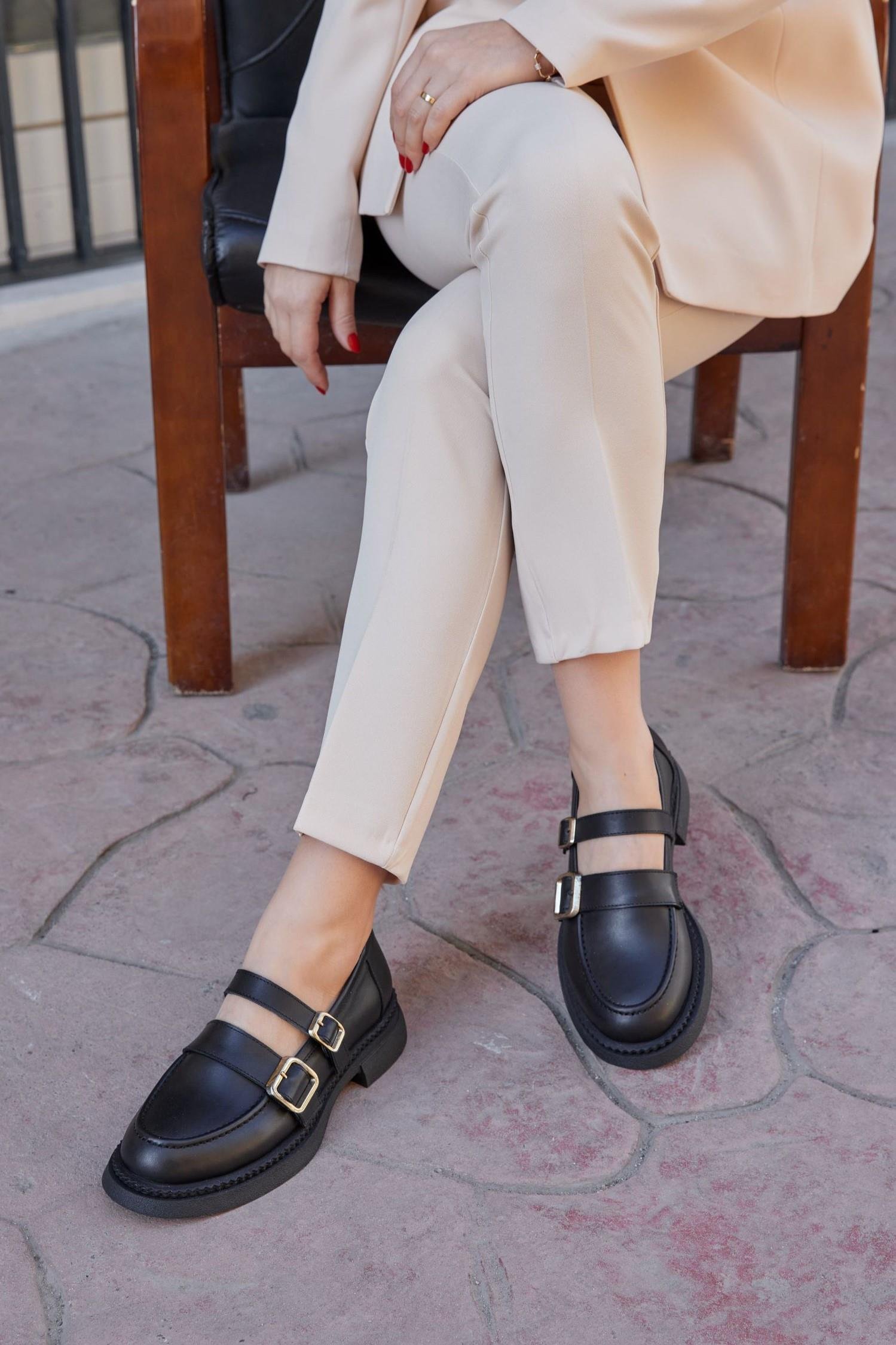 Bonita Siyah Hakiki Deri Kadın Loafer