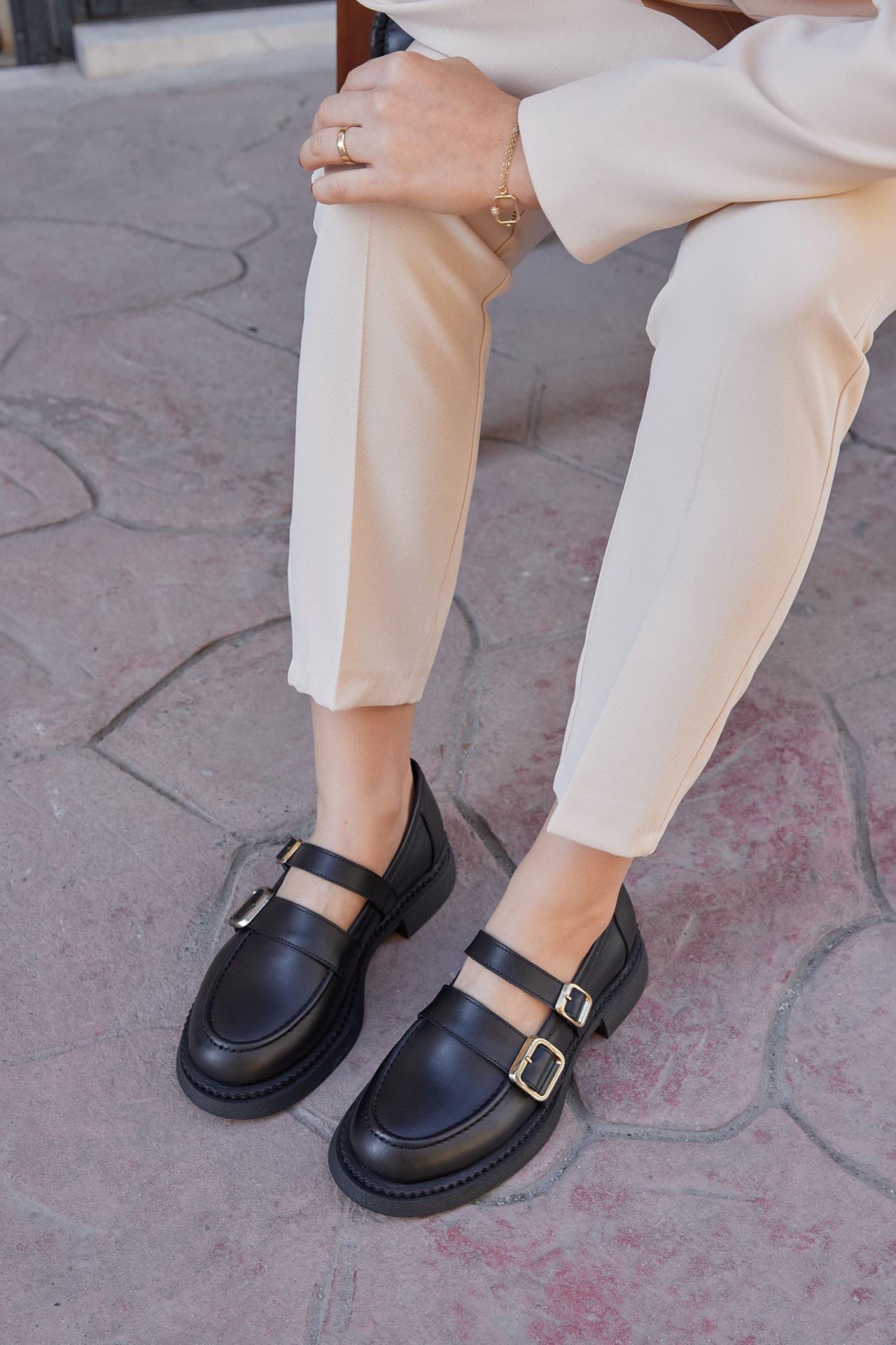 Bonita Siyah Hakiki Deri Kadın Loafer