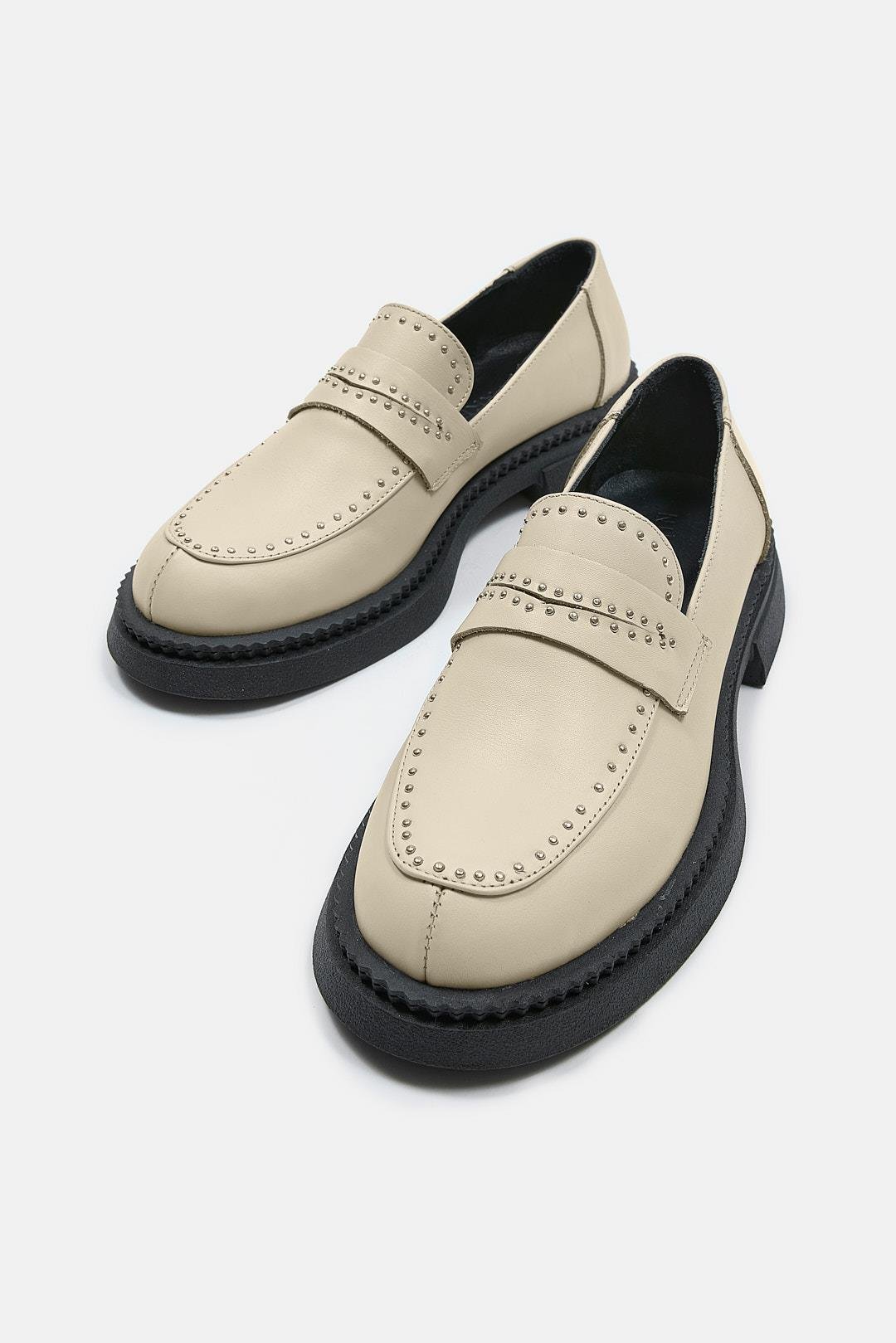 Britte Bej Hakiki Deri Troklu Kadın Loafer