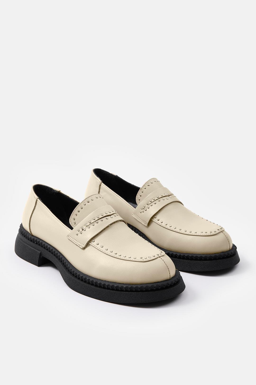 Britte Bej Hakiki Deri Troklu Kadın Loafer