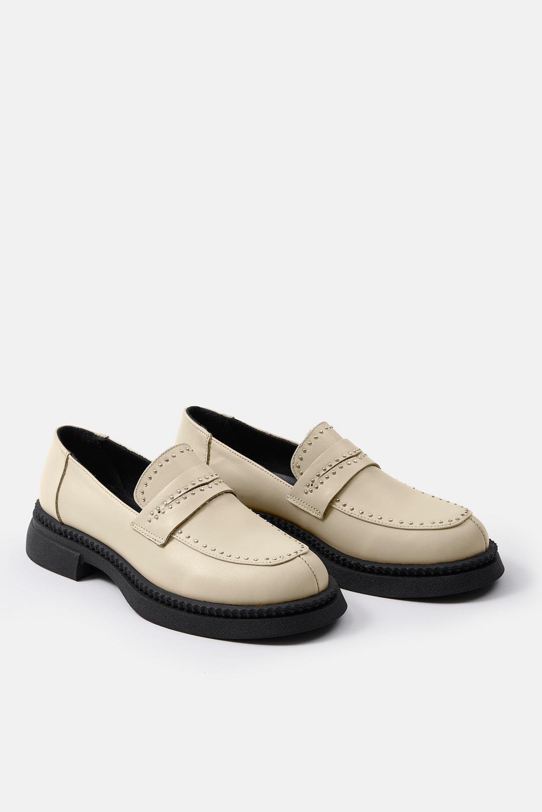 Britte Bej Hakiki Deri Troklu Kadın Loafer