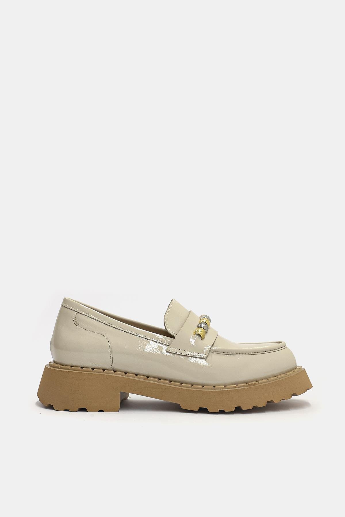 Bukle Bej Rugan Hakiki Deri Kadın Loafer
