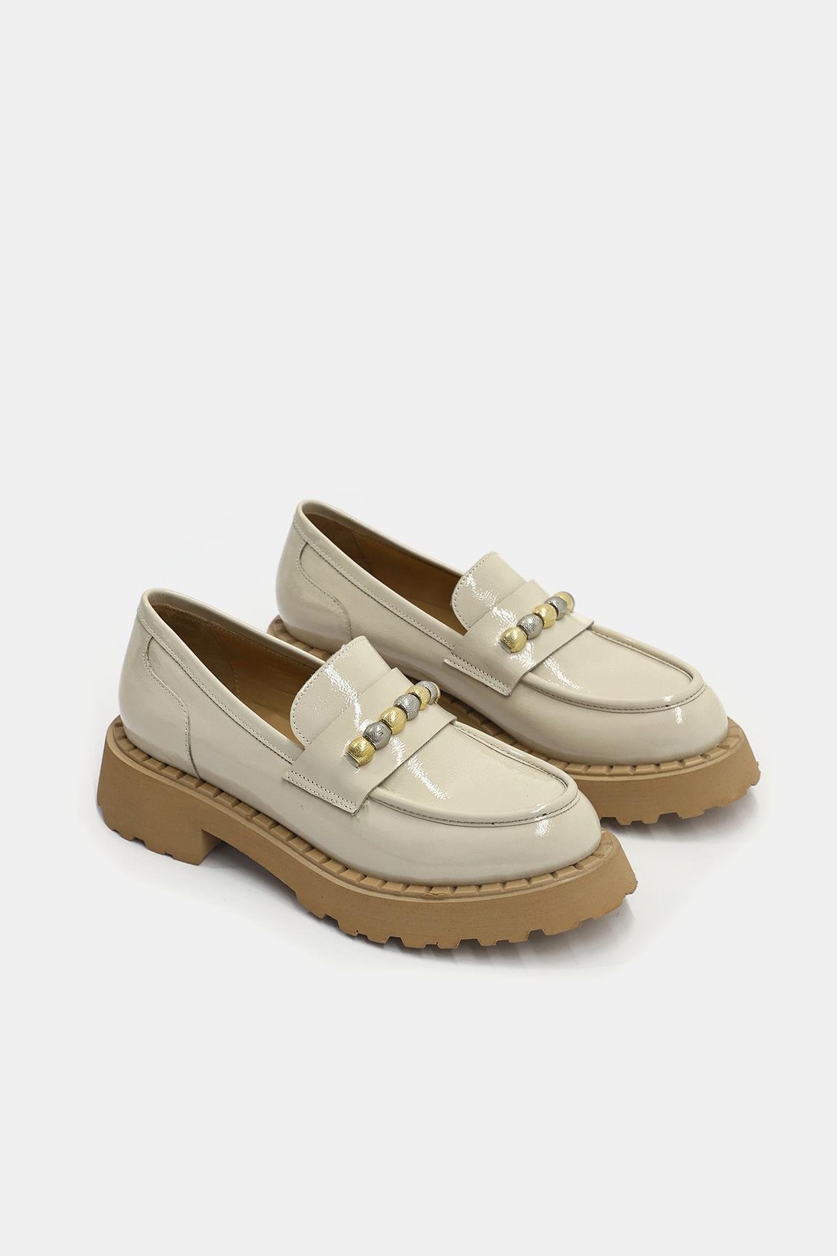 Bukle Bej Rugan Hakiki Deri Kadın Loafer