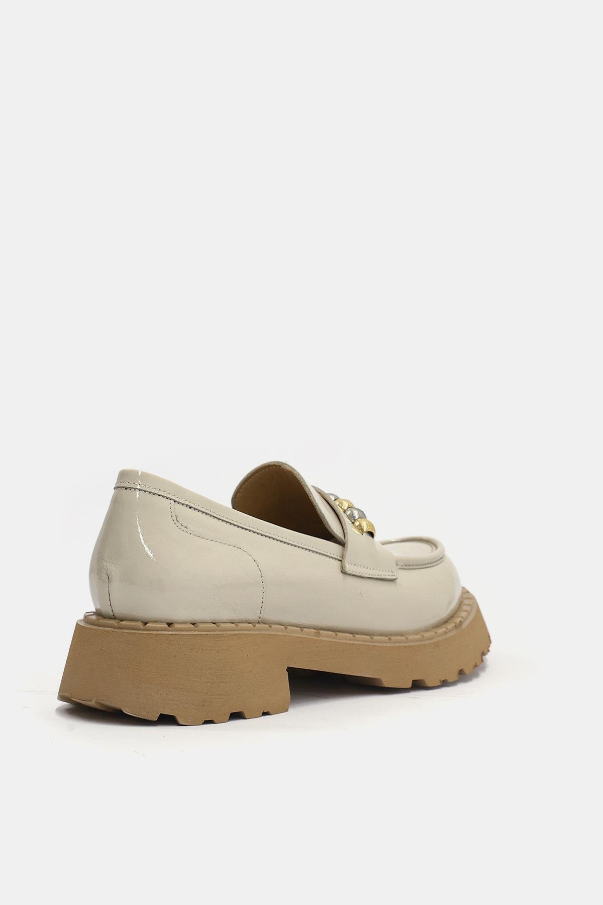 Bukle Bej Rugan Hakiki Deri Kadın Loafer